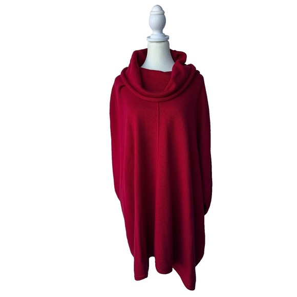 J. Jill Sweaters - Pure Jill J Jill Red Knit Cotton Cashmere Cowl Neck Poncho Sweater M/L Lagenlook